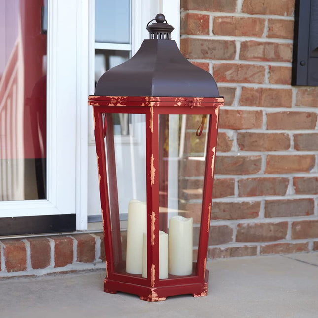 CTW Home Collection Wood and Metal Large Friedrich Lantern with LED Candles, 33-inch Height, Holiday Season Decoration