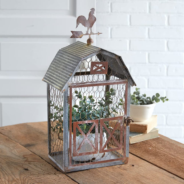 CTW Home Collection Metal Chicken Wire Tabletop Barn Plant Cover, 18-inch Height, Outdoor Decoration