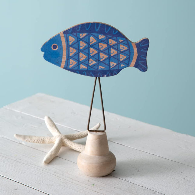 Colonial Tin Works 440185 Wood Blue Fish with Stand, 12-inch Height
