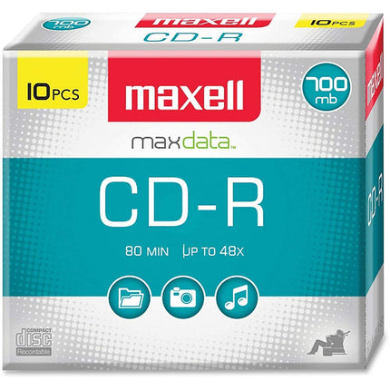 Maxell - MAX648210, CD Recordable Media - Noise-free Surface Playback CDs 700Mb Storage & Up to 48x - Blank CDs, CD Storage & Slim Jewel Case Holder - 10 Pack