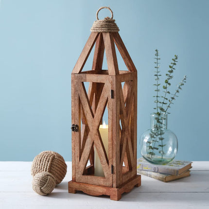 CTW Home Collection Wooden Criss Cross Candle Lantern, 27-inch Height, Home Accent, Tabletop Decor
