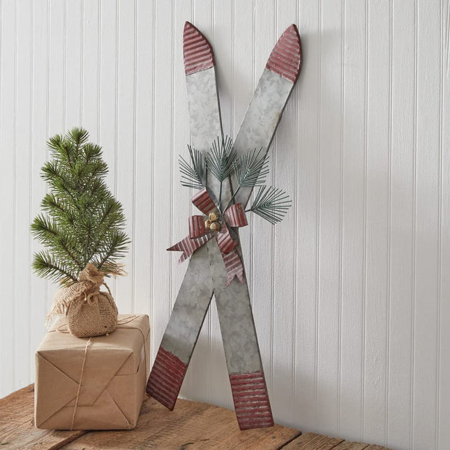 CTW Home Collection Metal Christmas Galvanized Skis Wall Decor, 23.5-inch Height, Holiday Season Decoration