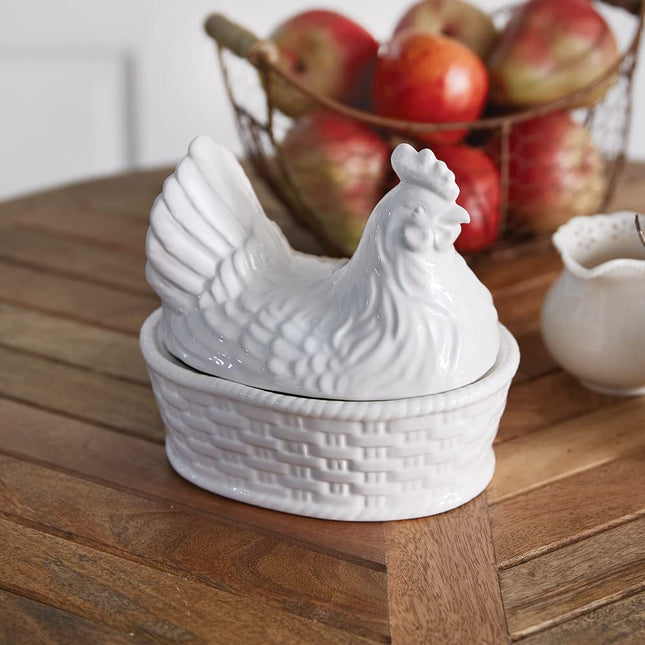 CTW Home Collection Hen on Nest Dish, 7-inch Height, Ceramic, Kitchen Accent, Food Storage, Organizer