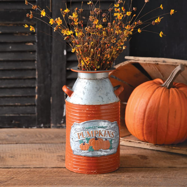 CTW Home Collection Metal Thanksgiving Harvest Market Pumpkins Milk Can Planter, 12.5-inch Height, Holiday Season Decoration