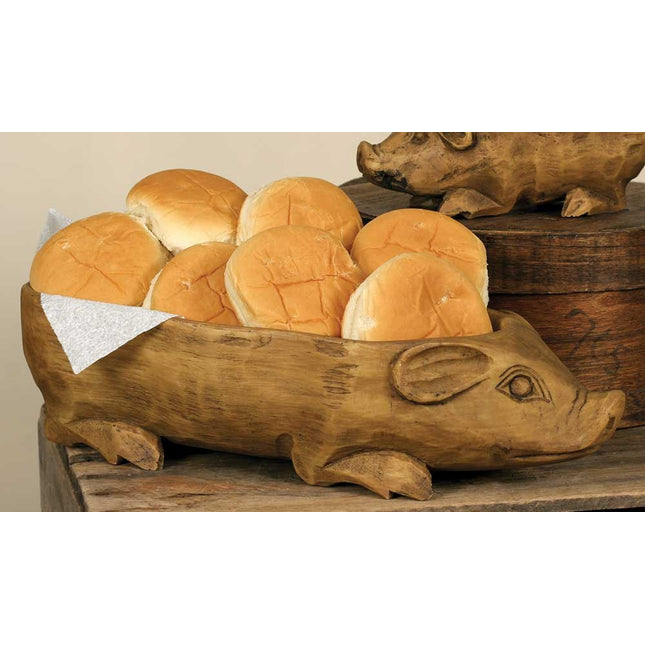 Colonial Tin Works, Decorative Treen Pig Bowl, Large, Brown