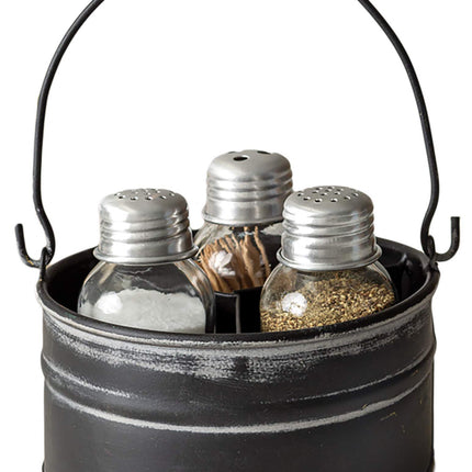 Colonial Tinworks Round Bucket Salt Pepper and Toothpick Caddy - Black, Vintage Home Decoration, and Gift