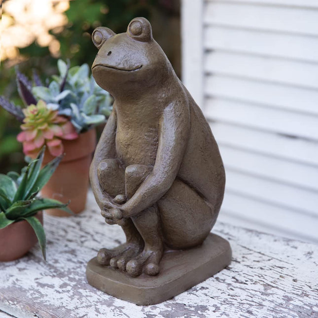 CTW Home Collection Cheerful Frog Garden Statue, 12-inch Height