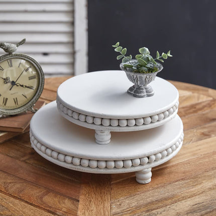 CTW Home Collection Wooden Round Beaded Edge Risers, Set of 2, Tabletop Display Decoration