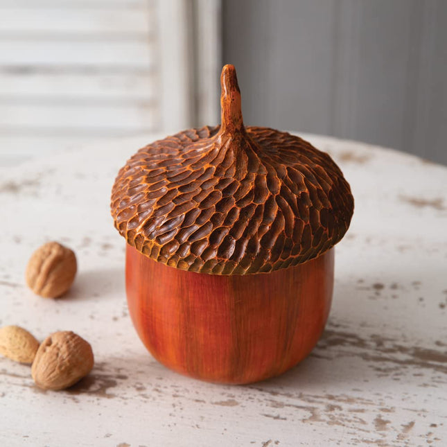 CTW Home Collection Resin Christmas Acorn Trinket Box, 7-inch Height, Holiday Jewelry Storage Organizer