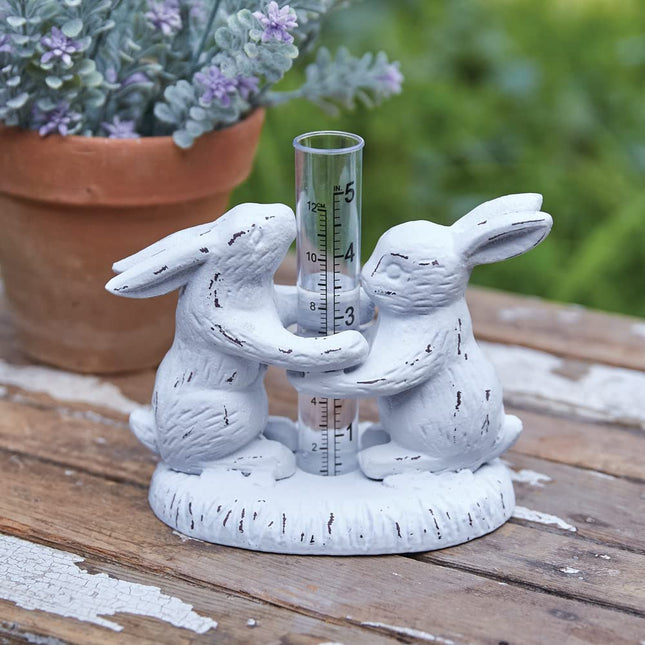 CTW Home Collection Hugging Bunnies Tabletop Rain Gauge, 5.75-inch Height, Cast Iron, Plastic, Home, Garden