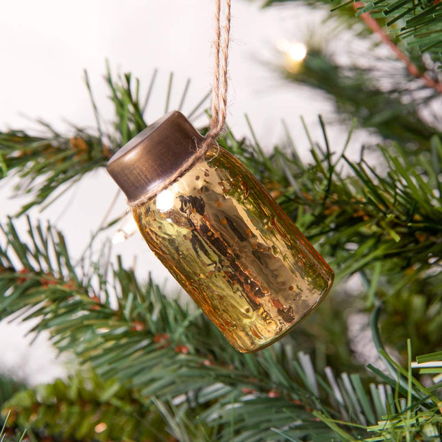 CTW Home Collection Glass Mini Mason Jar Hanging Christmas Ornament, Mercury Gold