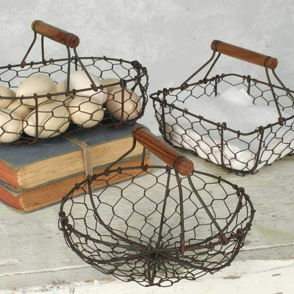 Chicken Wire Baskets in Rust Finish Set of Three
