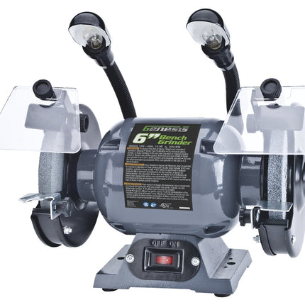 Genesis GBG600L 6  Bench Grinder with Dual, Flexible Lights and Eye Shield , Gray