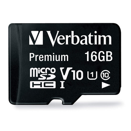 Verbatim 44082 16GB Premium microSDHC Memory Card with Adapter, UHS-I V10 U1 Class 10, Black
