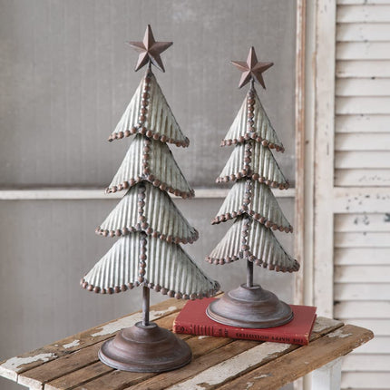 CTW Home Collection Weathered Tin Christmas Trees, Set of 2, Holiday Season Decoration