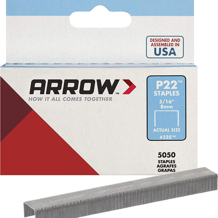 Arrow 225 Heavy Duty P22 Staples for Use with Plier-Type Paper and Bag Staplers in Restaurants, Offices, Classrooms, 5050-Pack, 5/16-Inch Leg Length, 7/16-Inch Crown Width