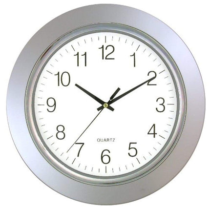 Timekeeper 13  Clock with Silver Frame and Chrome Bezel / Flat Glass Lens, Silver/White
