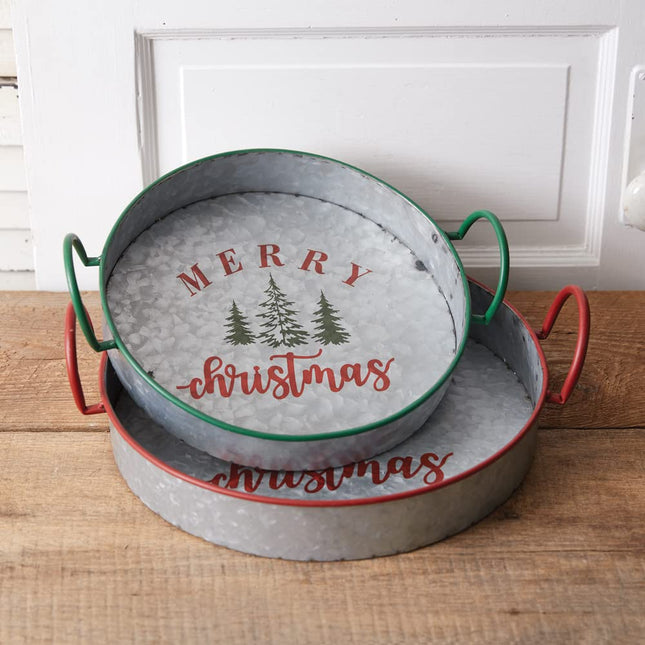 Colonial Tin Works Galvanized Merry Christmas Trays