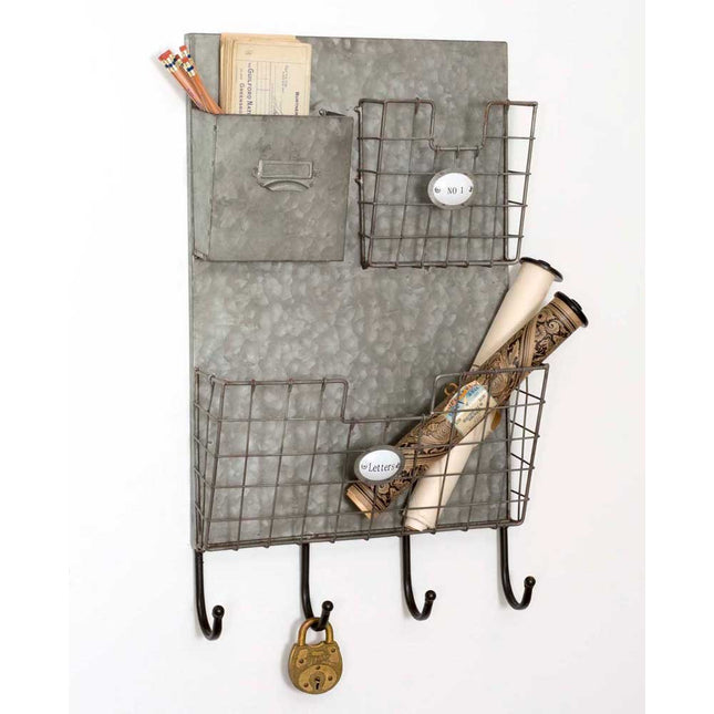 Colonial Tin Works Industrial Style Three Pocket  Letters  Wall Caddy, Gray/Black (8542018179)