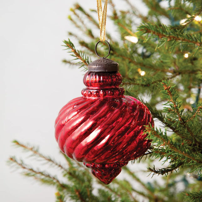 CTW Home Collection Mercury Glass Teardrop Ornament, 4-Inch Diameter, 5-Inch Height, Set of 4, Red