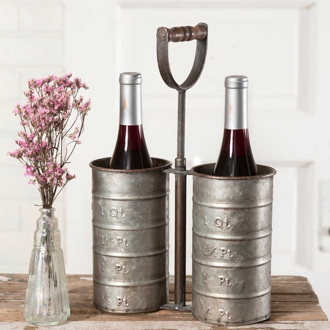 Wine Bottle Caddy Vintage Industrial Farmhouse Chic, grey