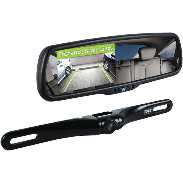 Pyle Backup Car Camera Rear View Mirror Screen Monitor System with Parking & Reverse Safety Distance Scale Lines, OEM Fit, Waterproof & Night Vision, 170° Angle Adjustable, 4.3 LCD Display-(PLCM4550)