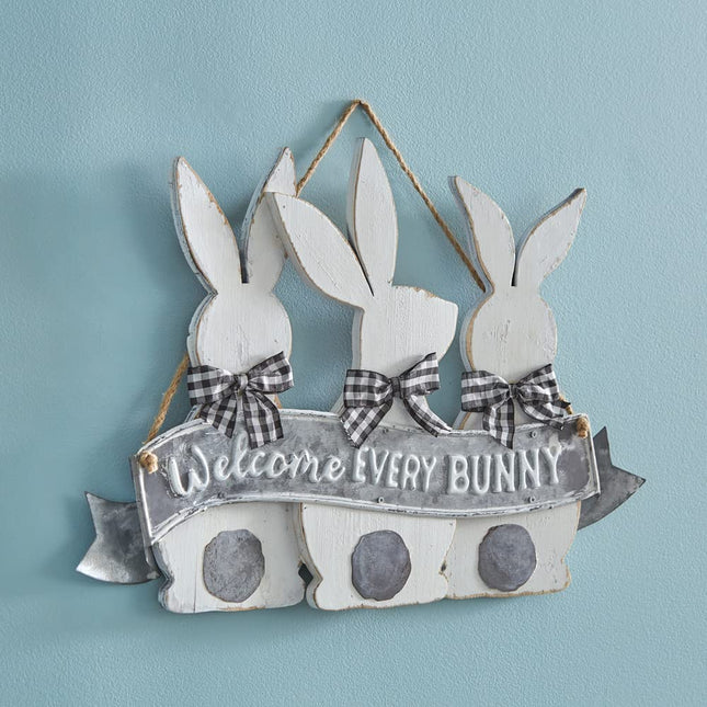 CTW Home Collection Welcome Every Bunny Wall Hanging Sign, 18-inch Width, Wood, Easter, Wall Decor