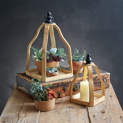 CTW Home Collection Atlas Decorative Candle Lanterns, Set of 2, Wood and Metal, Tabletop or Hanging Decoration