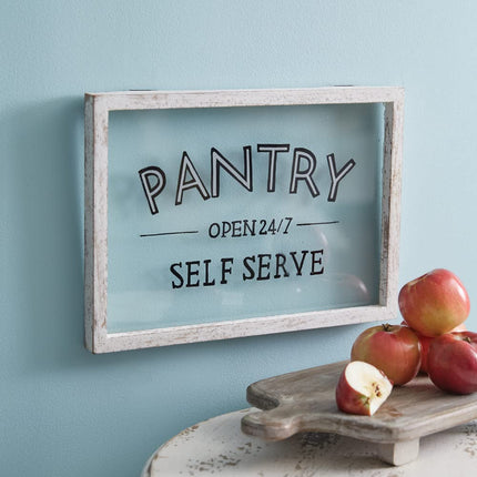 CTW Home Collection Wood and Glass Paned Pantry Wall Sign, 14-inch Width, Indoor or Outdoor Decoration