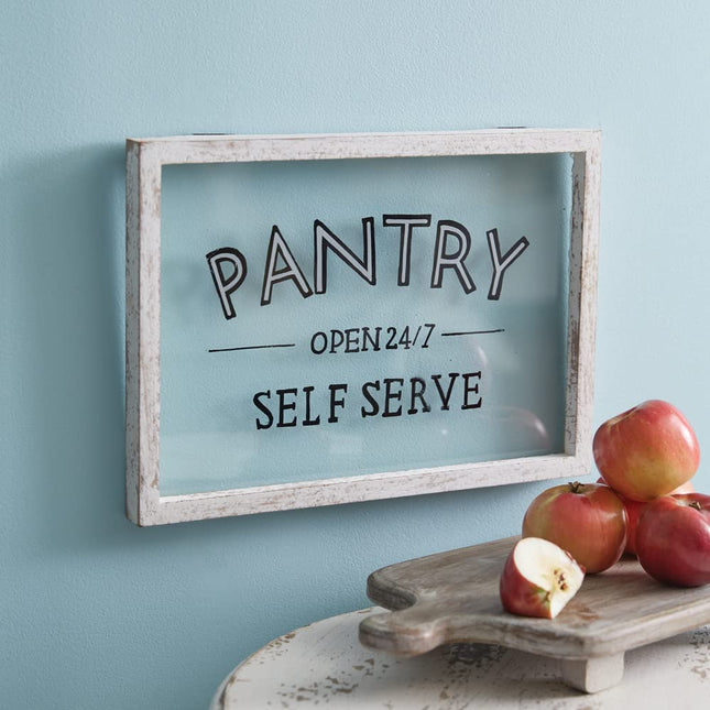 CTW Home Collection Wood and Glass Paned Pantry Wall Sign, 14-inch Width, Indoor or Outdoor Decoration