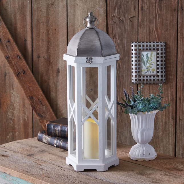 CTW Home Collection Wood and Metal Small Friedrich Lantern with LED Candle, 27-inch Height, Holiday Season Decoration