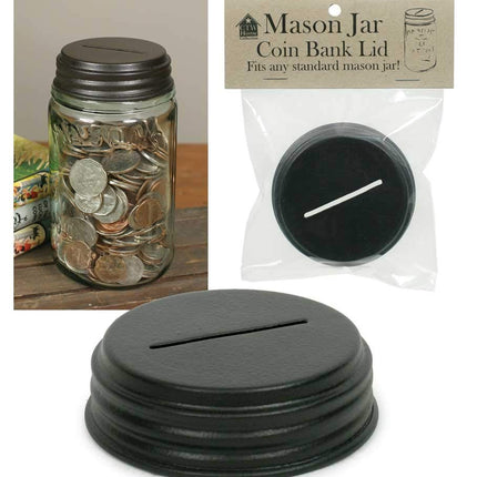 Colonial Tin Works Coin Bank Mason Jar Lid Kitchen Supplies, 3'' dia. x 1''H, Rustic Brown