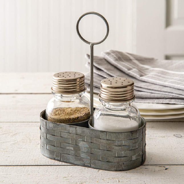 CTW Home Collection 460258 Galvanized Salt and Pepper Caddy with Ring