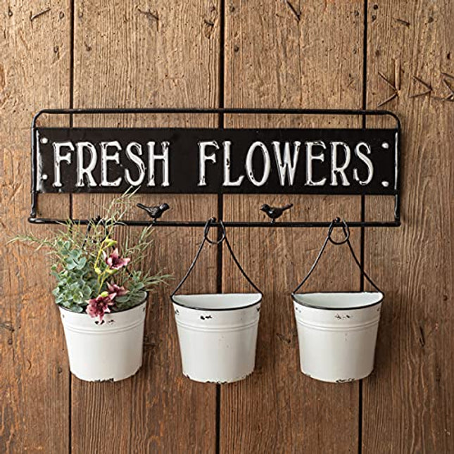 Fresh Flowers Metal Sign with Metal Buckets