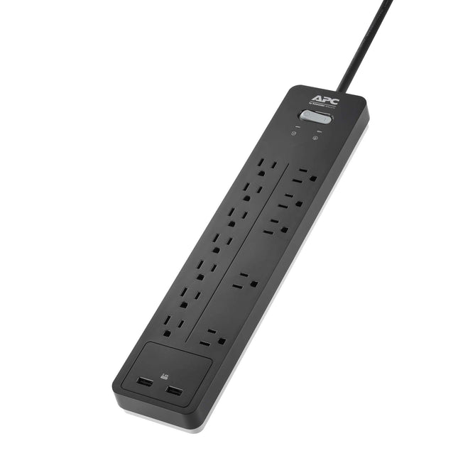APC Surge Protector Power Strip with USB Charging Ports, PH12U2, 2160 Joules, Flat Plug, 12 Outlets Black
