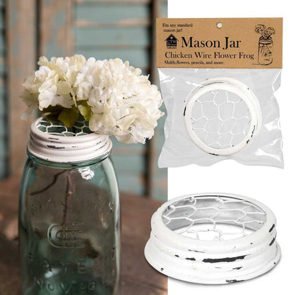 CTW Home Collection Mason Jar Chicken Wire Flower Frog Lid - White