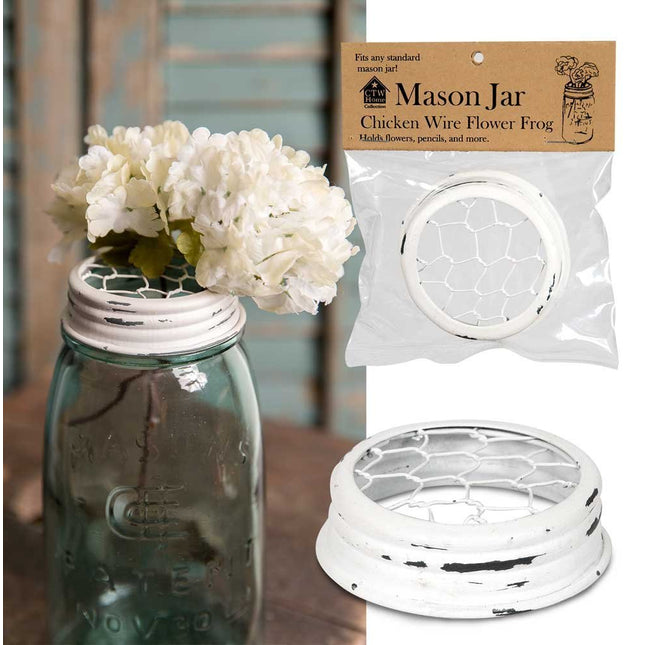 CTW Home Collection Mason Jar Chicken Wire Flower Frog Lid - White