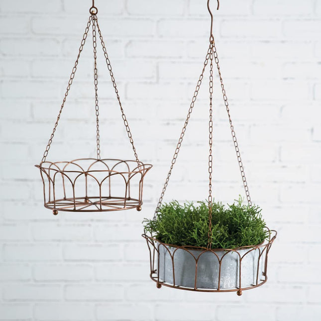Colonial Tin Works 770558 Copper Finish Hanging Plant Holders, 13-inch Diameter, Set of 2