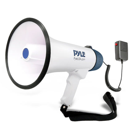 Pyle Compact Portable PA Megaphone Speaker - 50W Handheld Bullhorn with LED Flashlight, Alarm Siren, Adjustable Volume, Detachable Microphone, Battery Powered for Indoor & Outdoor Use,White