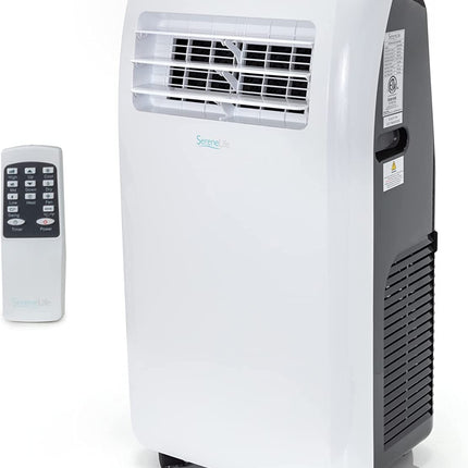 SereneLife SLACHT108 SLPAC 3-in-1 Portable Air Conditioner with Built-in Dehumidifier Function,Fan Mode, Remote Control, Complete Window Mount Exhaust Kit, 10,000 BTU + HEAT, White
