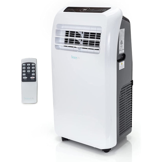 SereneLife SLACHT108 SLPAC 3-in-1 Portable Air Conditioner with Built-in Dehumidifier Function,Fan Mode, Remote Control, Complete Window Mount Exhaust Kit, 10,000 BTU + HEAT, White
