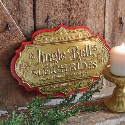 CTW Home Collection Jingle Bell Sleigh Rides Hanging Decorative Plaque, 12-inch Width, Holiday Season Decoration
