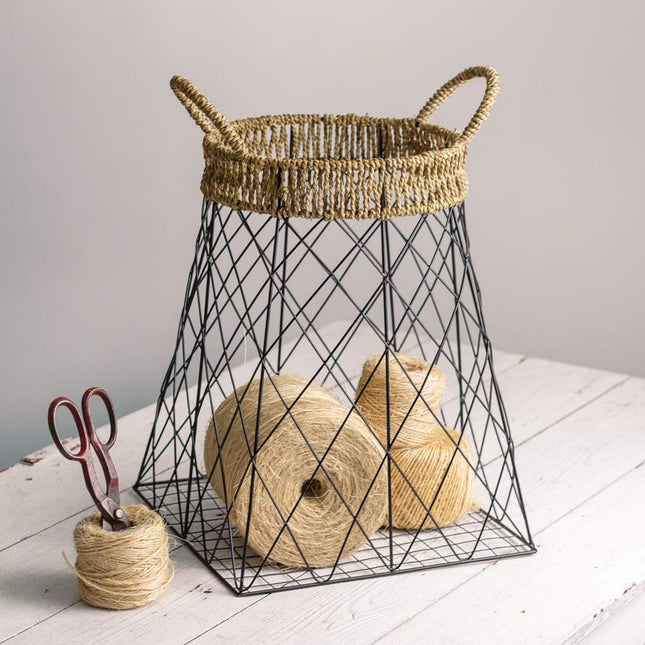Colonail Tin Works CTW 530314 Wire Storage Basket with Jute Accents, 18-inch Height, Metal