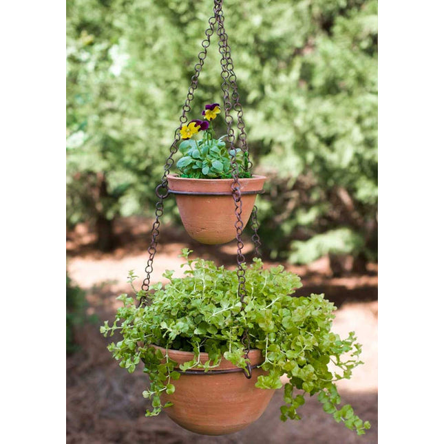 Two Tier Hanging Terra Cotta Pots