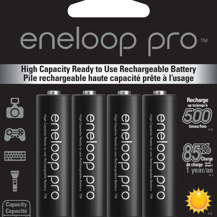 Panasonic BK-3HCCA4BA eneloop pro AA High-Capacity Ni-MH Pre-Charged Rechargeable Batteries, 4-Battery Pack