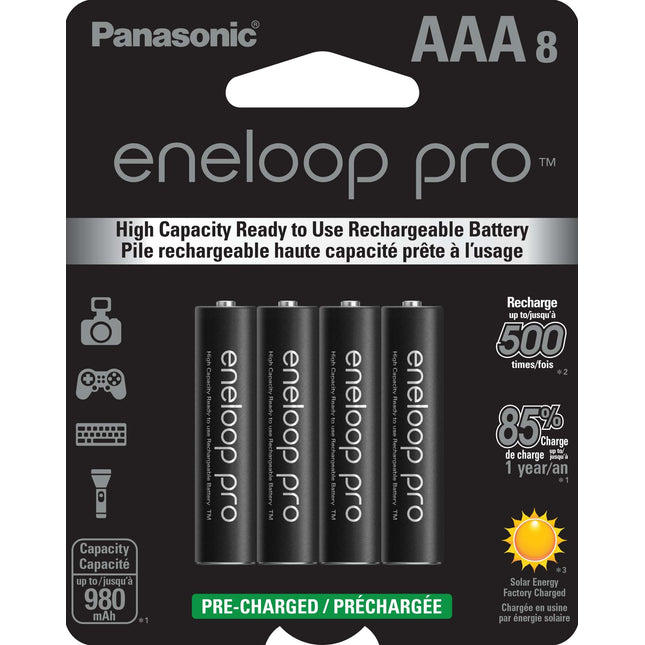 Panasonic BK-4HCCA8BA eneloop pro AAA High Capacity Ni-MH Pre-Charged Rechargeable Batteries, 8-Battery Pack