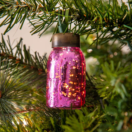 CTW Home Collection Glass Mini Mason Jar Ornament, Mercury Pink