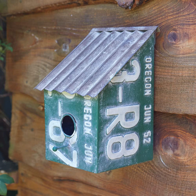 CTW Home Collection Slanted License Plate Birdhouse, 10.25-inch Height, Farmhouse Accent, Attractive Garden Décor for Birds