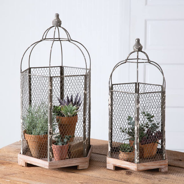 CTW Home Collection Birdcage Decorative Cloches, Set of 2, Metal, Tabletop Flower or Plant Cover Decoration