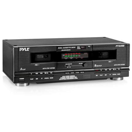 Pyle Home Digital Tuner Dual Cassette Deck | Media Player Music Recording Device with RCA Cables Switchable Rack Mounting Hardware CrO2 Tape Selector Included 3 Digit Counter - 110V/220V